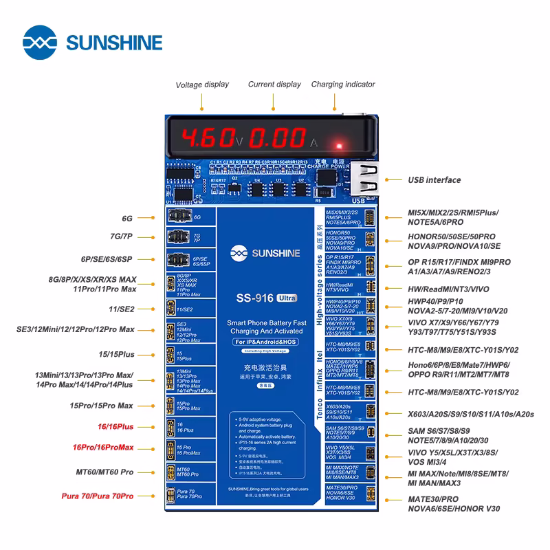 Sunshine SS-916 Ultra iPhone & Samsung Batarya Şoklama Cihazı – Profesyonel Pil Aktivasyon Makinesi