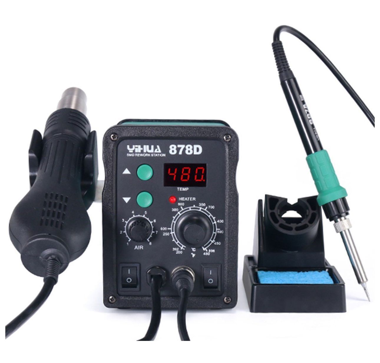 Yihua 878D Dijital Sıcak Hava ve Havya Lehimleme İstasyonu – Profesyonel 2’si 1 Arada Rework Makinesi
