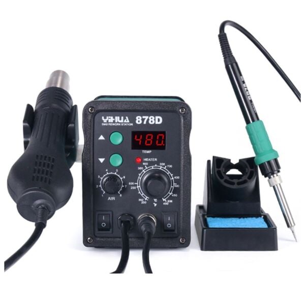 Yihua 878D Dijital Sıcak Hava ve Havya Lehimleme İstasyonu – Profesyonel 2’si 1 Arada Rework Makinesi
