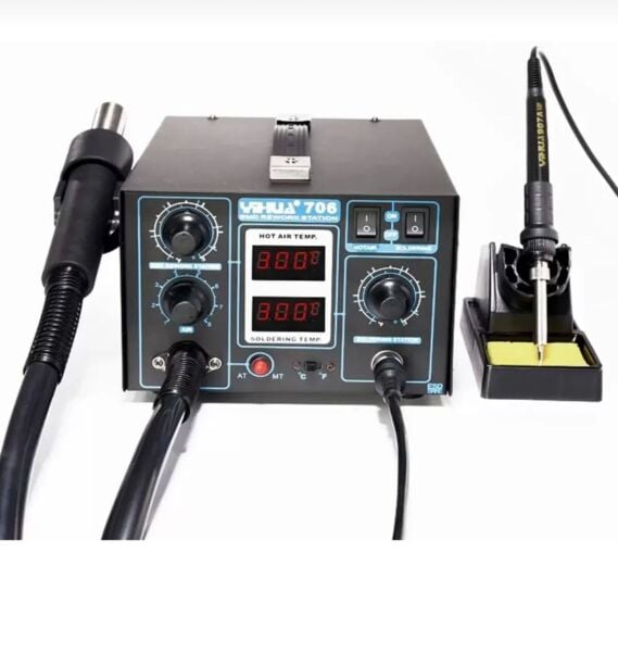 Yihua 706 Dijital Ekranlı Isı Ayarlı Sıcak Hava ve Lehimleme İstasyonu – Profesyonel Rework Havya Makinesi