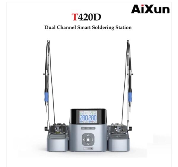Aixun T420D Çift Kanallı Akıllı Lehim İstasyonu – 2 Havya Tutamaklı, 6 Uçlu (3 C210 + 3 C115) Profesyonel SMD PCB Lehimleme Makinesi