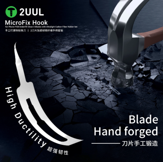 2UUL MICROFIX HOOK – PCB UNDERFILL TEMİZLEME 3’lü BIÇAK SETİ (Karbon Fiber Sap)