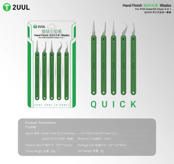 2UUL Hand Finish Quick Blades 5’li PCB Underfill Temizleme Bıçak Seti – Profesyonel Anakart Kazıma Aparatı