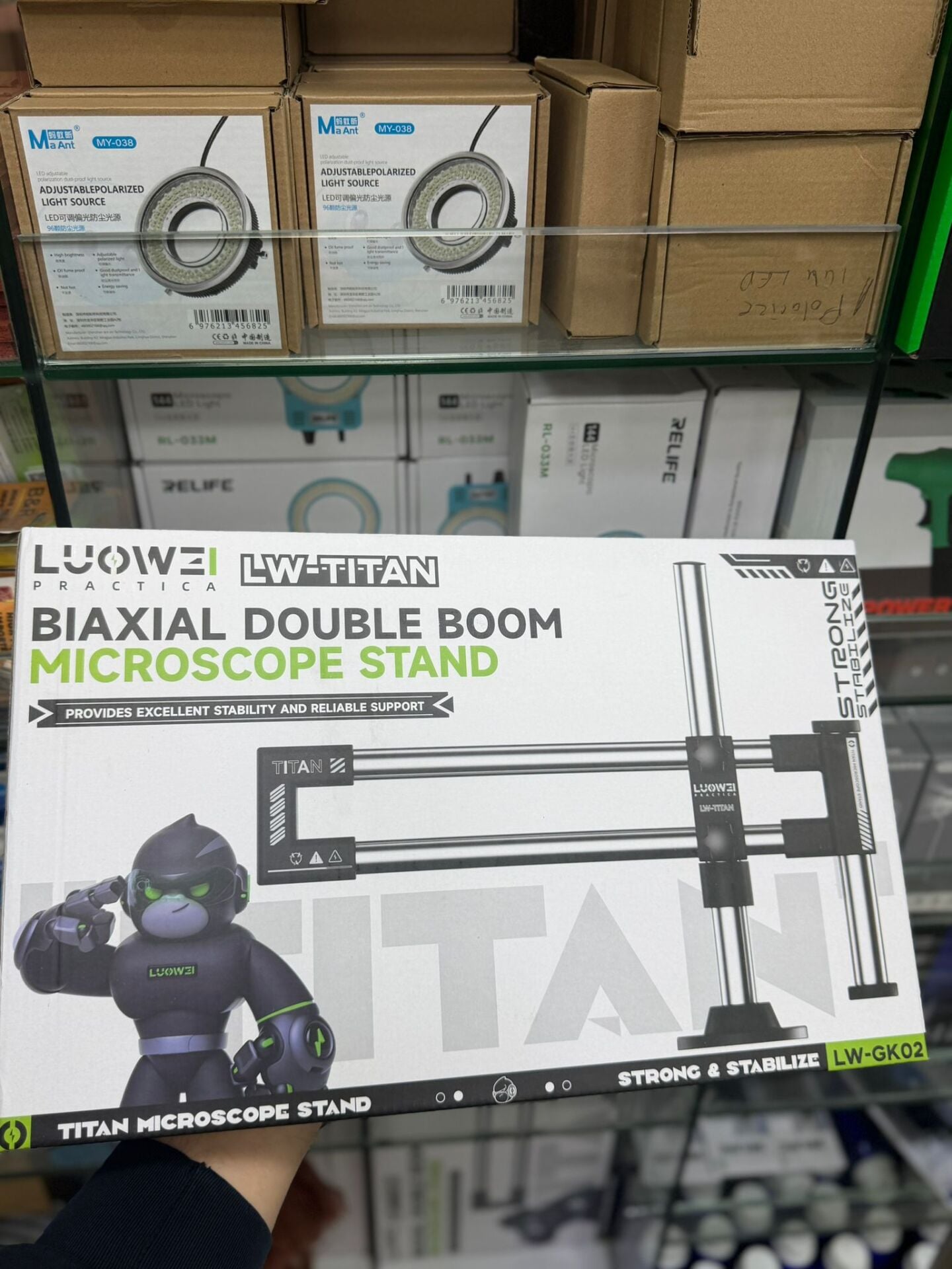 Luowei LW-Titan Biaxial Double Boom Mikroskop Standı – Profesyonel Ayarlanabilir Mikroskop Kolu Stant LW-GK02